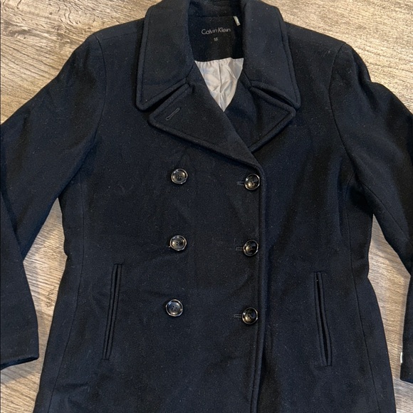 Calvin Klein Wool Cashmere Blend Double-Breasted Peacoat Black Size 16 XL NWT